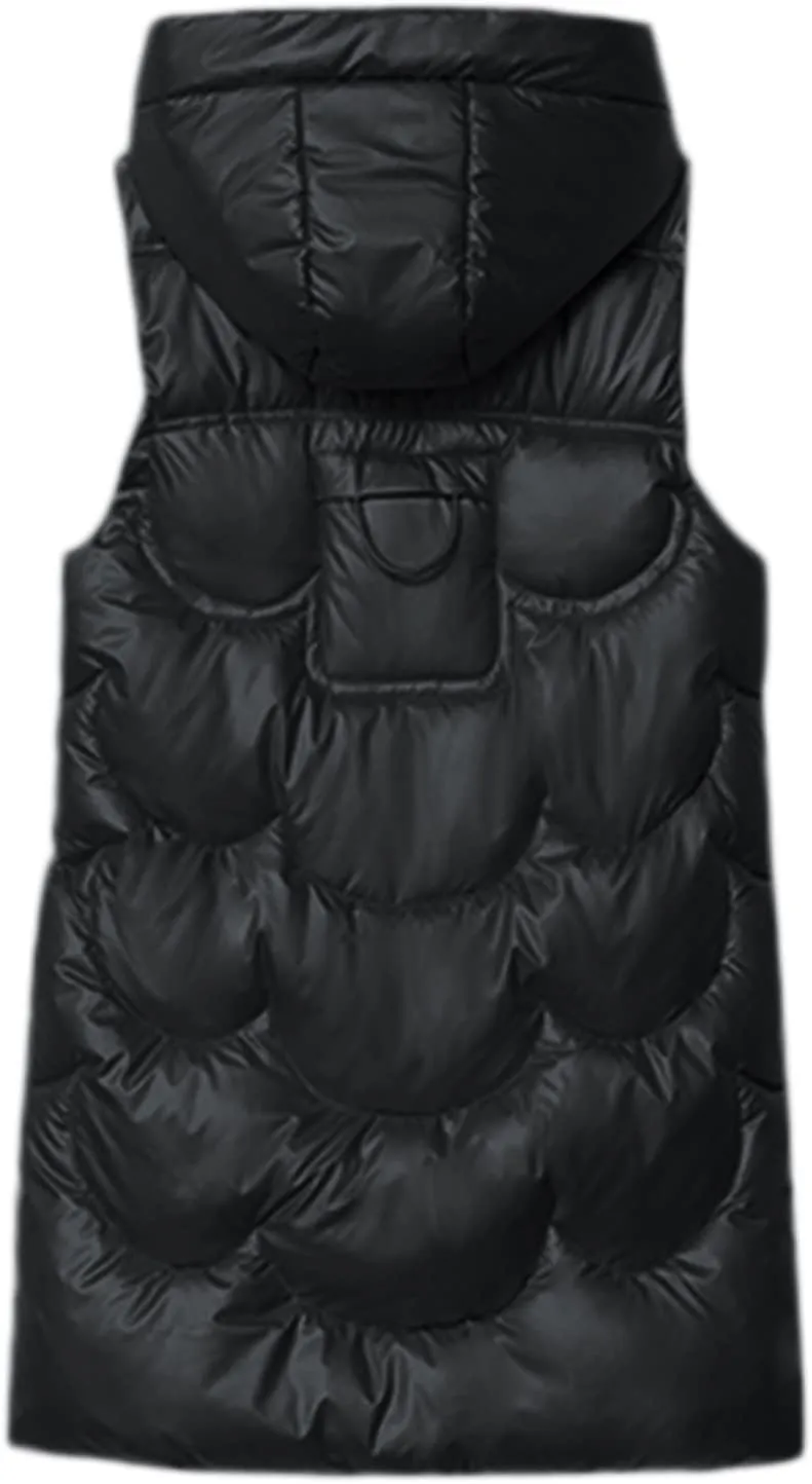 hlysgo Womens Winter Puffer Vest with Hood Sleeveless Hooded Full Zipper Thicken Long Jacket Slim Warm Padded Coats