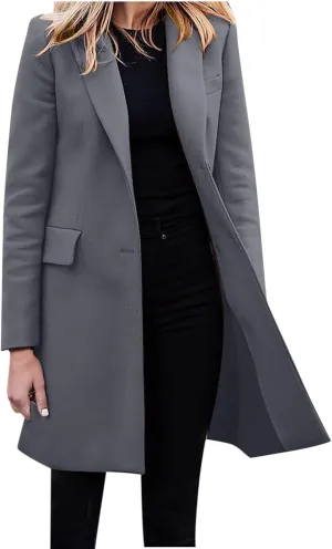 Hvyesh Women's Wool Blend Jackets 2024 Winter Trendy Mid Long Warm Trench Pea Coats Dressy Casual Double Breasted Overcoat
