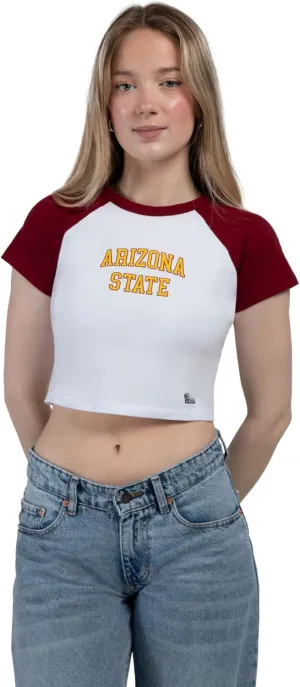 Hype & Vice Homerun Tee for Women (X-Small) - Arizona State University Tank Top for Women, Crop T-Shirt, College Shirts for Game Days - Maroon