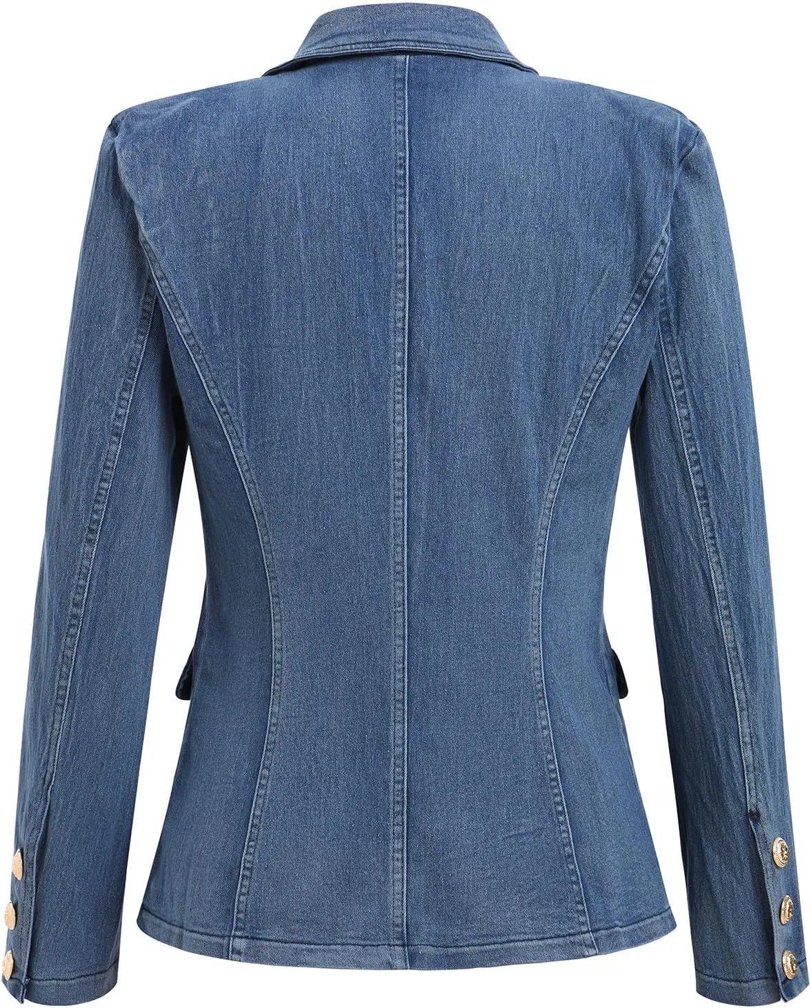 IDOPIP Denim Blazer Jacket for Women Long Sleeve Button Down Casual Work Office Jeans Blazer Open Front Cardigan Blazer Coat