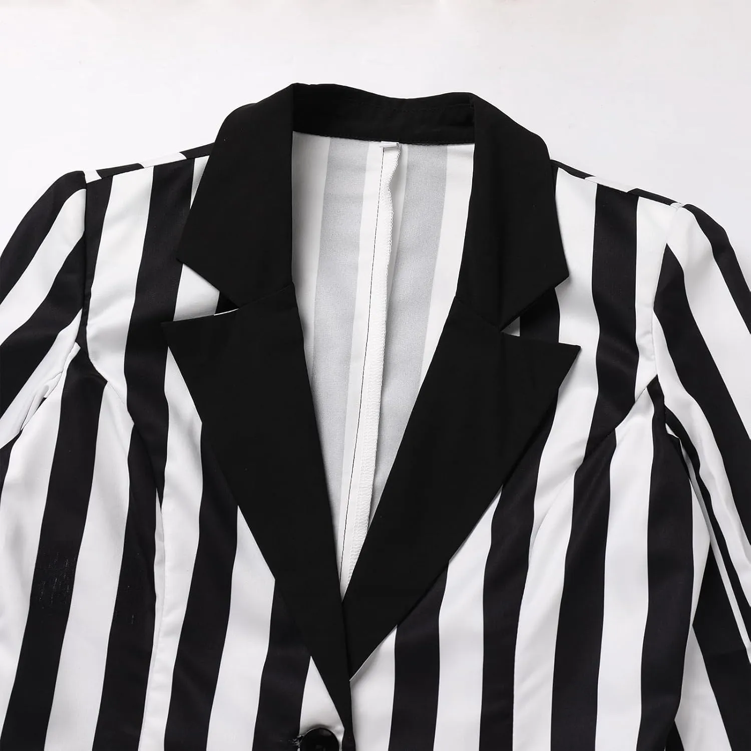 IDOPIP Women Black and White Striped Blazer Halloween Costume Outfit Cosplay Jacket Long Sleeve Open Front Cardigan Suit