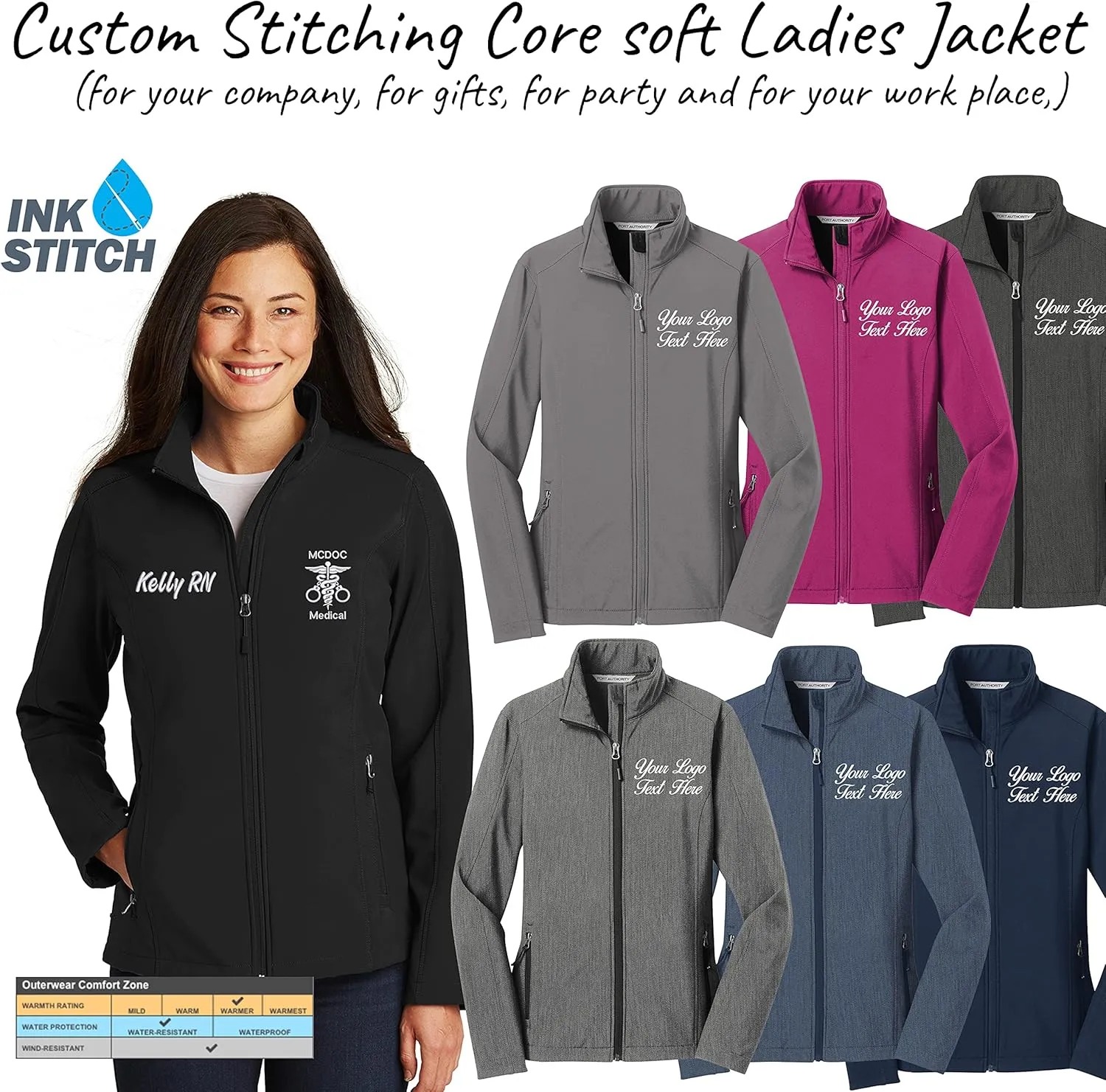 Ink Sitch Women Design your Own Custom Stitching Embroidery Core Soft Shell Jackets