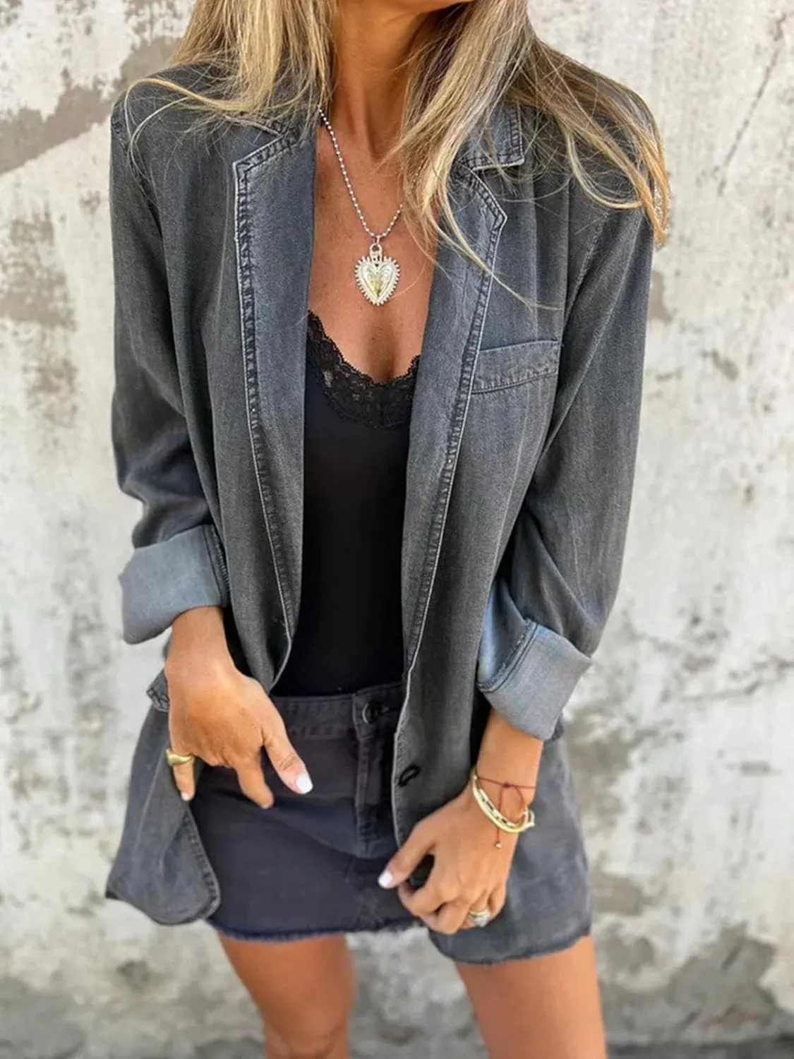 Jean Jacket for Women Lightweight Loose Fit Denim Blazer Shirt Jackets Summer Oversized Work Button Jacket