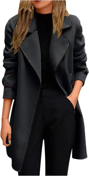 JEGULV Women's Trench Coats Casual Notch Lapel Double Breasted Wool Blend Mid Long Pea Coats Fashion Elegant Winter Jacket