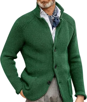 JEsilunmaMY Mens Solid Color Waffle Knit Cardigan Casual Button Up Pocket Blazer Jacket Fall Winter Slim Fit Sweater Coat