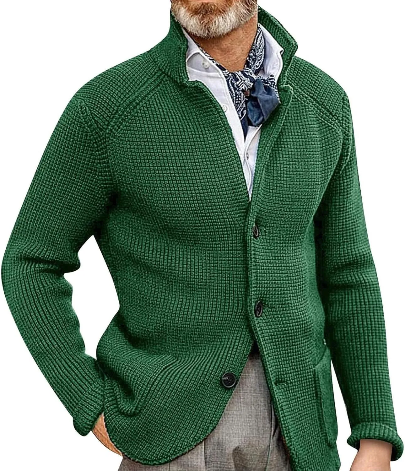 JEsilunmaMY Mens Solid Color Waffle Knit Cardigan Casual Button Up Pocket Blazer Jacket Fall Winter Slim Fit Sweater Coat