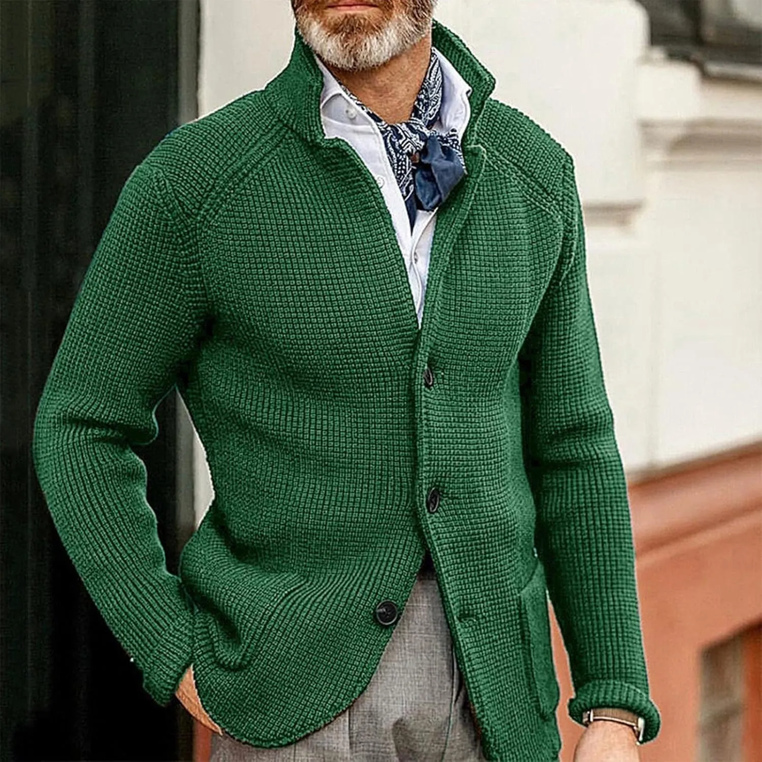 JEsilunmaMY Mens Solid Color Waffle Knit Cardigan Casual Button Up Pocket Blazer Jacket Fall Winter Slim Fit Sweater Coat