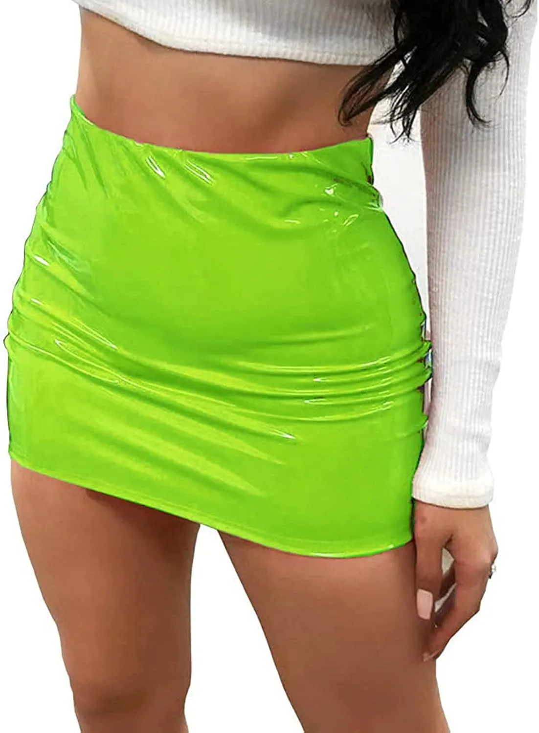 JOAU Faux Leather Bodycon Mini Skirt for Women, Women's High Waisted Slim Pencil Skirt Y2K Skirt PU Club Short Skirt
