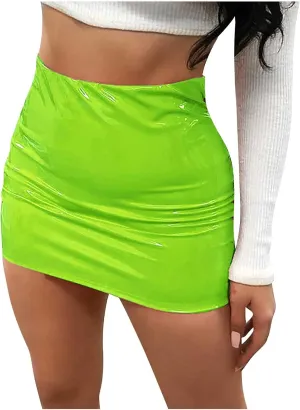 JOAU Faux Leather Bodycon Mini Skirt for Women, Women's High Waisted Slim Pencil Skirt Y2K Skirt PU Club Short Skirt