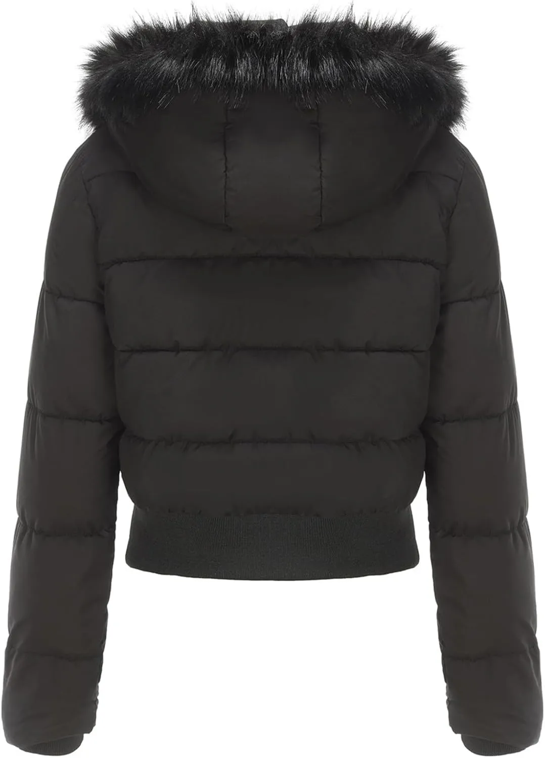 JOAU Women's Cotton Padded Puffer Jackets Zip Up Quilted Down Outwear Winter Warm Detachable Fur Hooded Pockets Short Coats