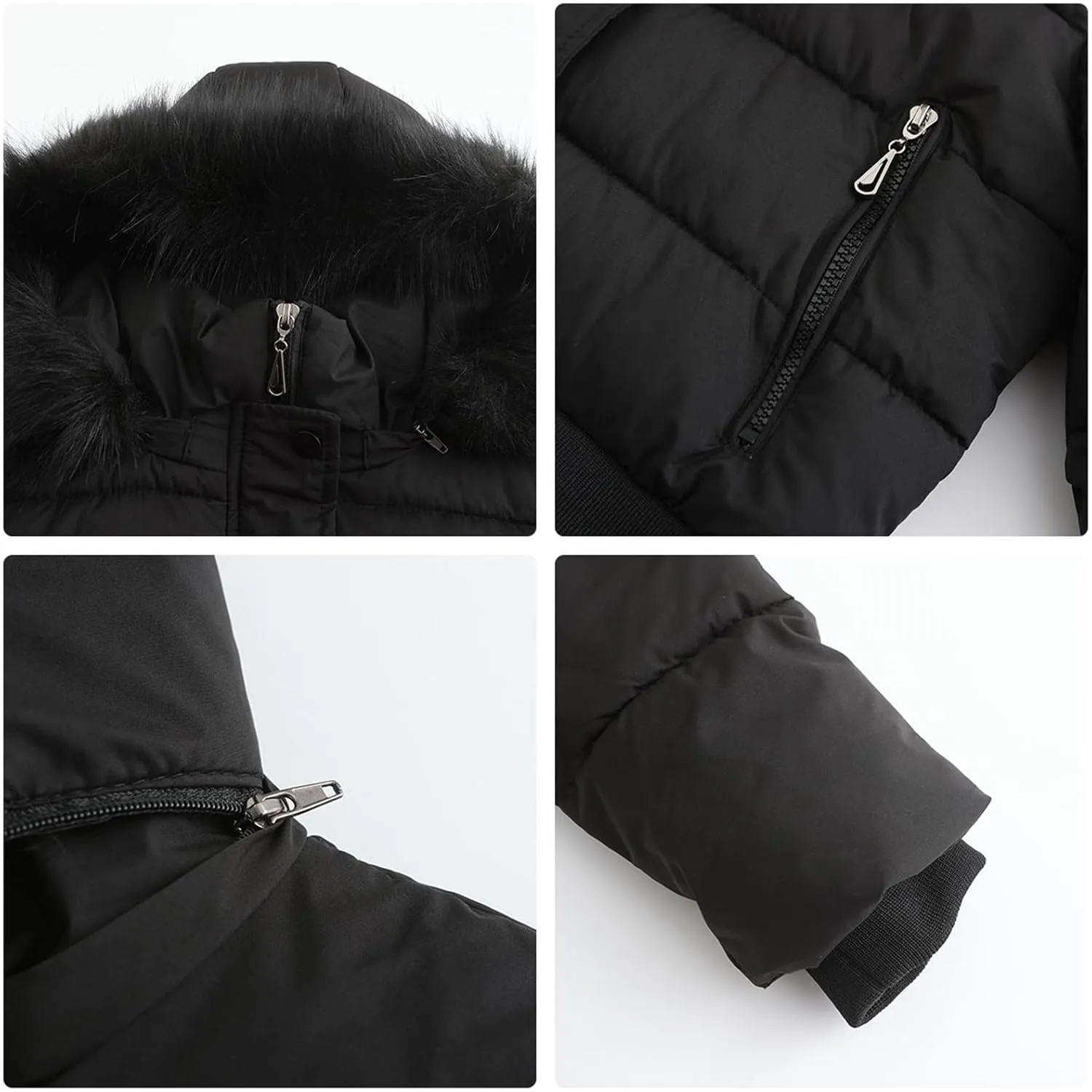 JOAU Women's Cotton Padded Puffer Jackets Zip Up Quilted Down Outwear Winter Warm Detachable Fur Hooded Pockets Short Coats
