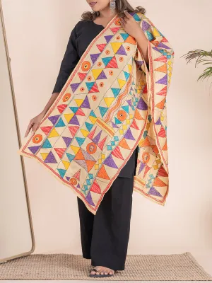Katha Embroidery Floral Stole Multicolour