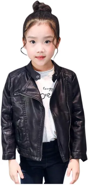 Kids Toddler Baby Boys Girls Faux Leather Jacket Coat Long Sleeve Zip Up Crop Motorcycle Outwear Fall Fashion Clothes