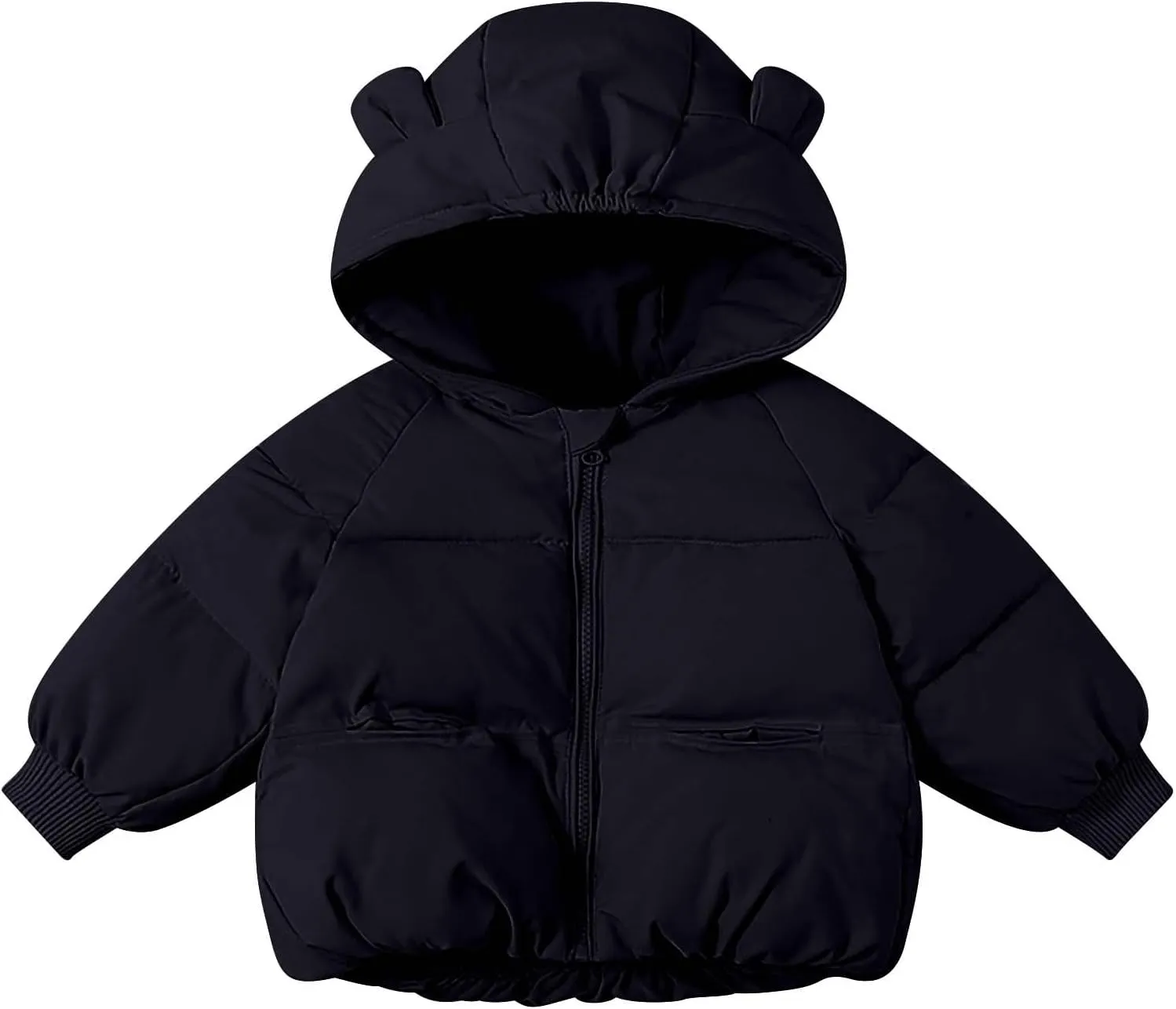 Kids Toddler Girls Boys Winter Warm Padded Thick Solid Cotton Long Sleeve Jacket Coat Ski Jacket with Bear Ear