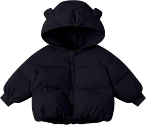 Kids Toddler Girls Boys Winter Warm Padded Thick Solid Cotton Long Sleeve Jacket Coat Ski Jacket with Bear Ear