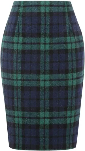 Kinghua Womens Wool Plaid Pencil Skirt Fall Winter High Waisted Slit Bodycon Knee Length Midi Skirt