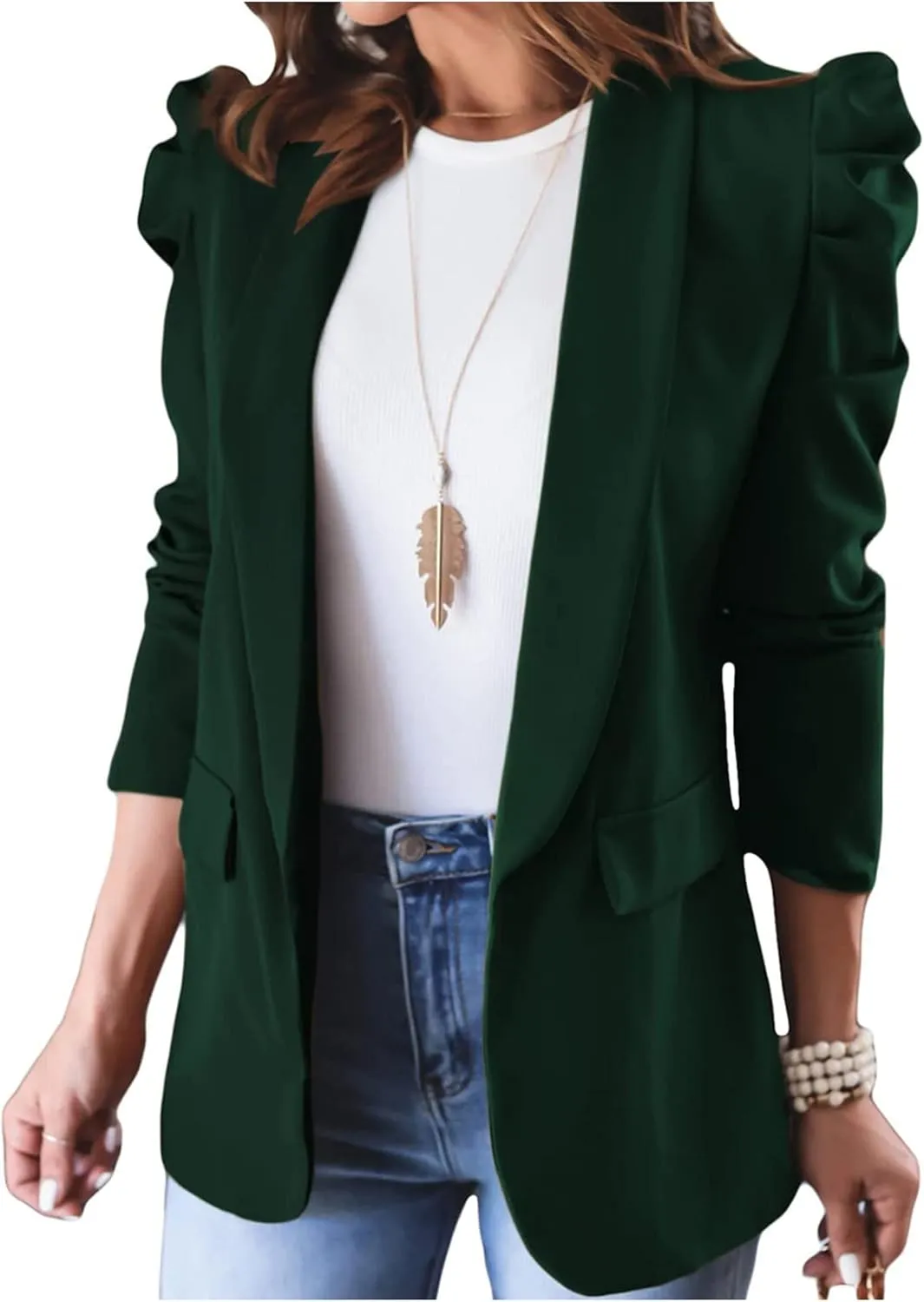 KIRUNDO Women's 2025 Spring Fall Casual Blazers Puff Sleeve Lapel Open Front Work Suit Office Blazer Jackets with Pockets