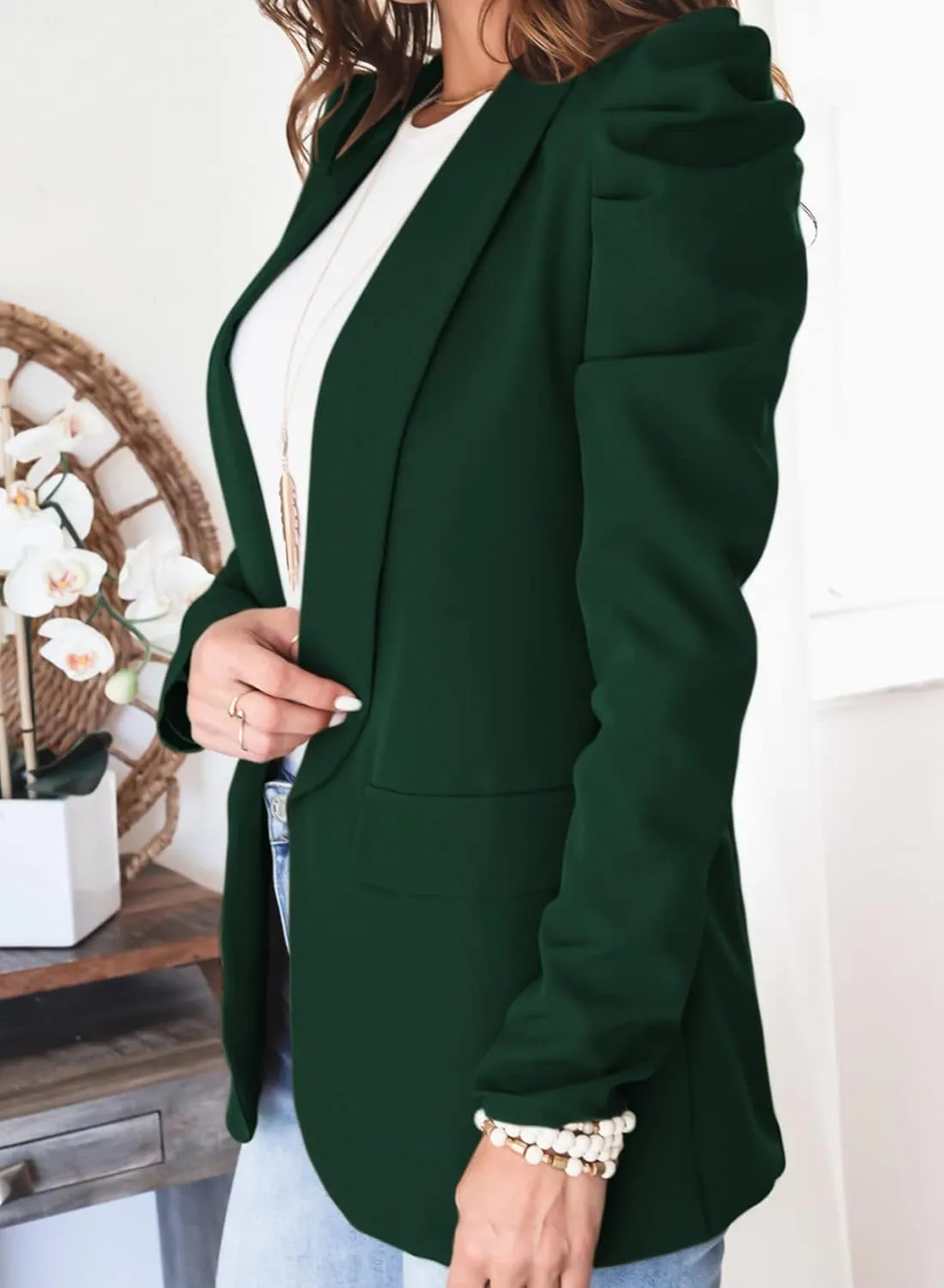 KIRUNDO Women's 2025 Spring Fall Casual Blazers Puff Sleeve Lapel Open Front Work Suit Office Blazer Jackets with Pockets