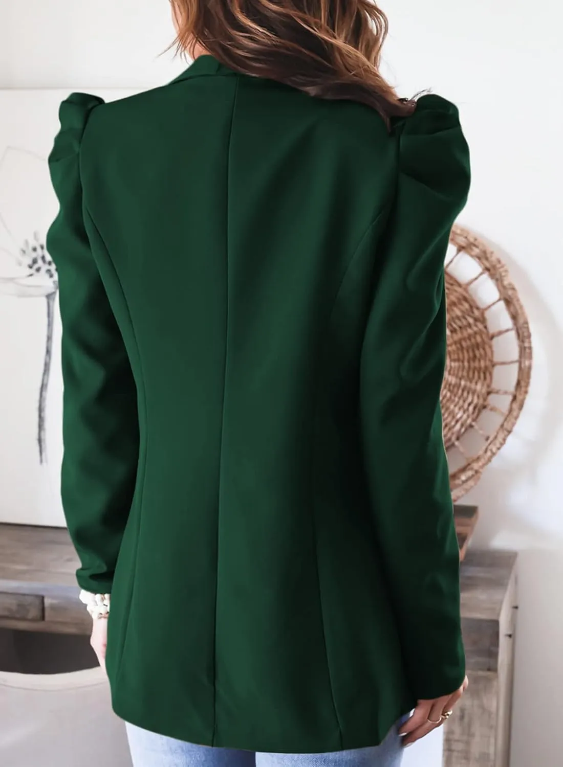 KIRUNDO Women's 2025 Spring Fall Casual Blazers Puff Sleeve Lapel Open Front Work Suit Office Blazer Jackets with Pockets