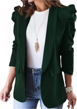 KIRUNDO Women's 2025 Spring Fall Casual Blazers Puff Sleeve Lapel Open Front Work Suit Office Blazer Jackets with Pockets