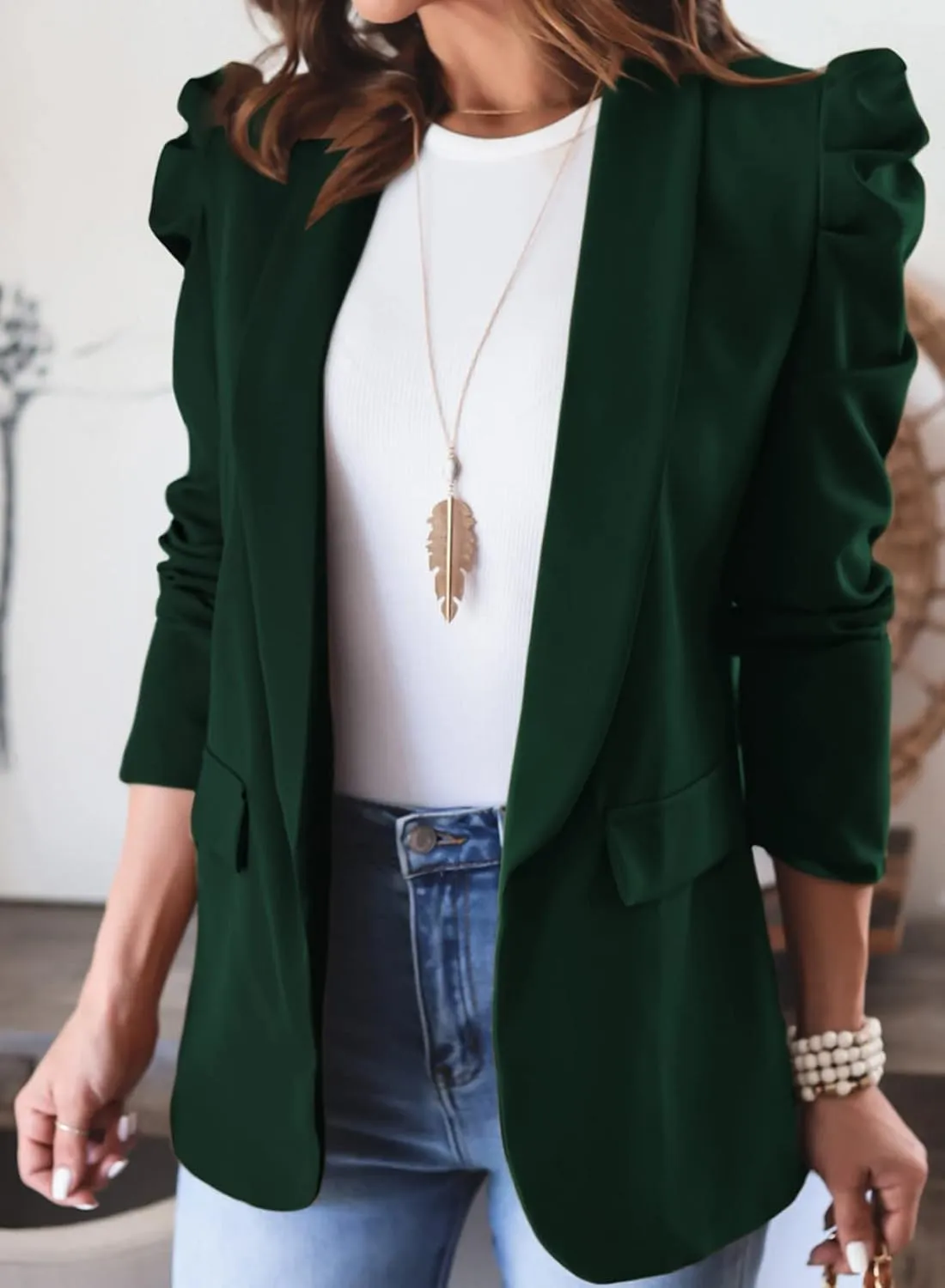 KIRUNDO Women's 2025 Spring Fall Casual Blazers Puff Sleeve Lapel Open Front Work Suit Office Blazer Jackets with Pockets