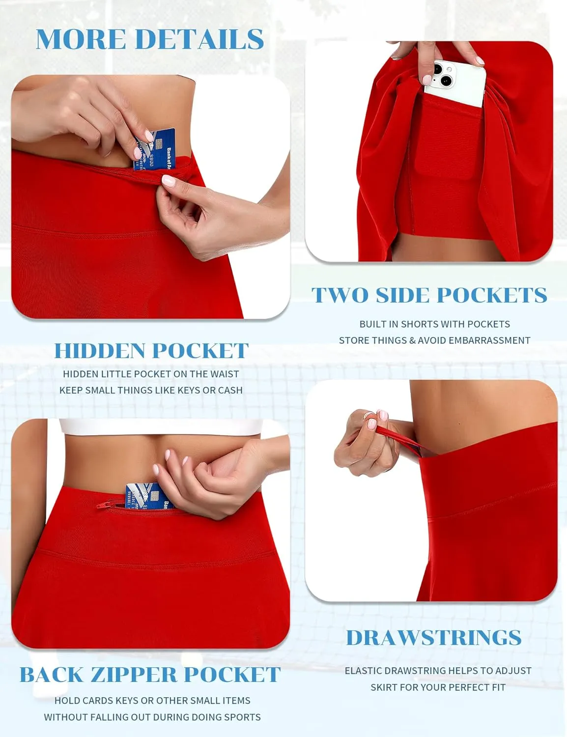 Knee Length Skorts Skirts for Women with Shorts High Waisted 20" Tennis Skirts Athletic Golf Skirt Workout Skort with Pockets
