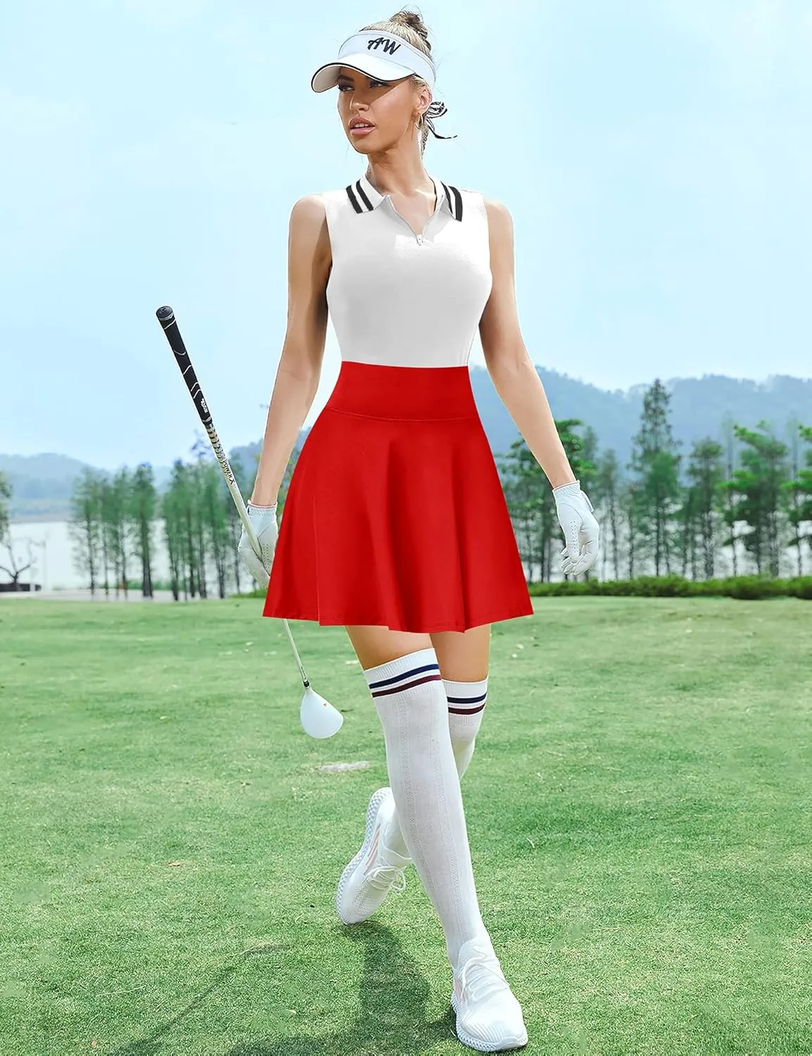 Knee Length Skorts Skirts for Women with Shorts High Waisted 20" Tennis Skirts Athletic Golf Skirt Workout Skort with Pockets
