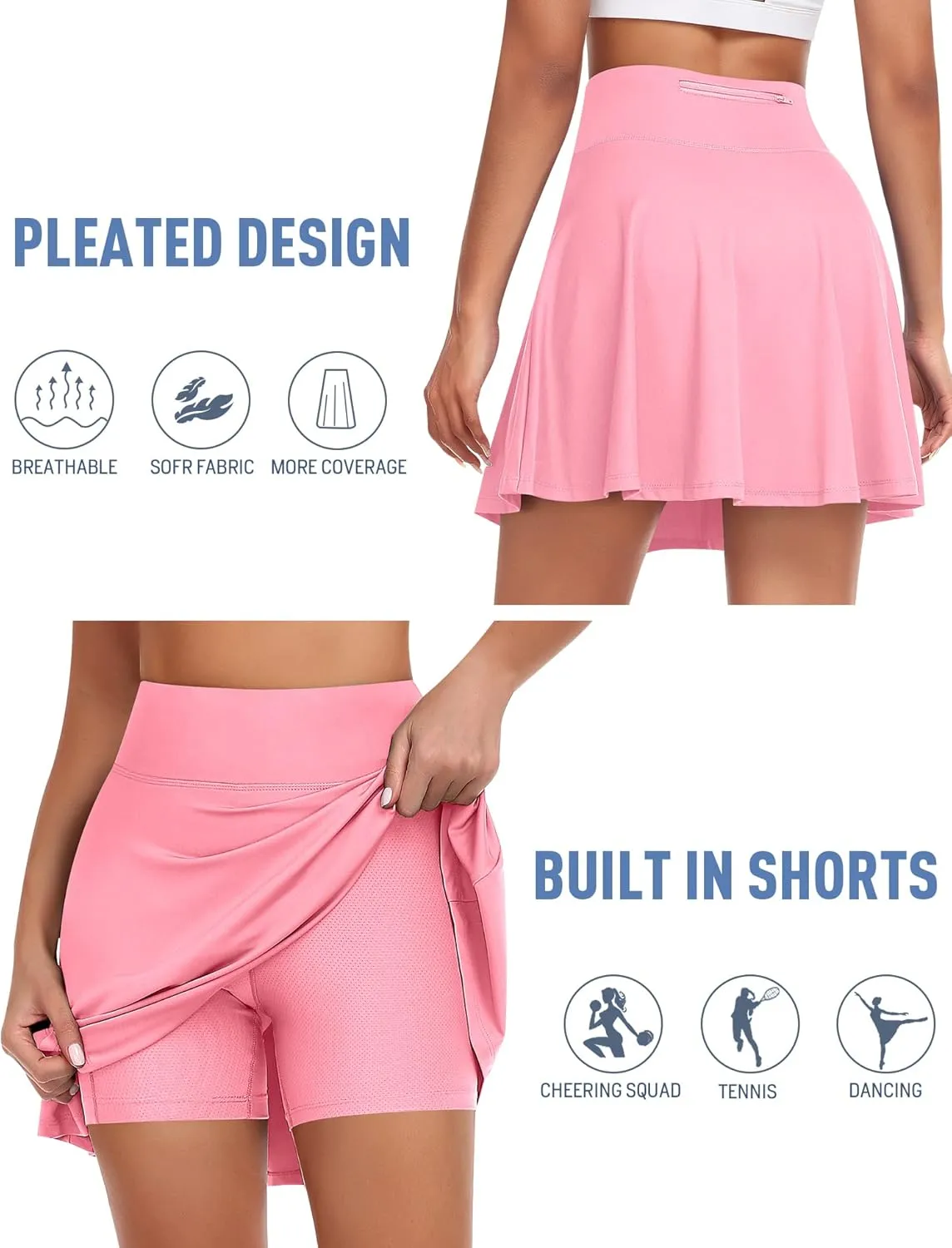 Knee Length Skorts Skirts for Women with Shorts High Waisted 20" Tennis Skirts Athletic Golf Skirt Workout Skort with Pockets