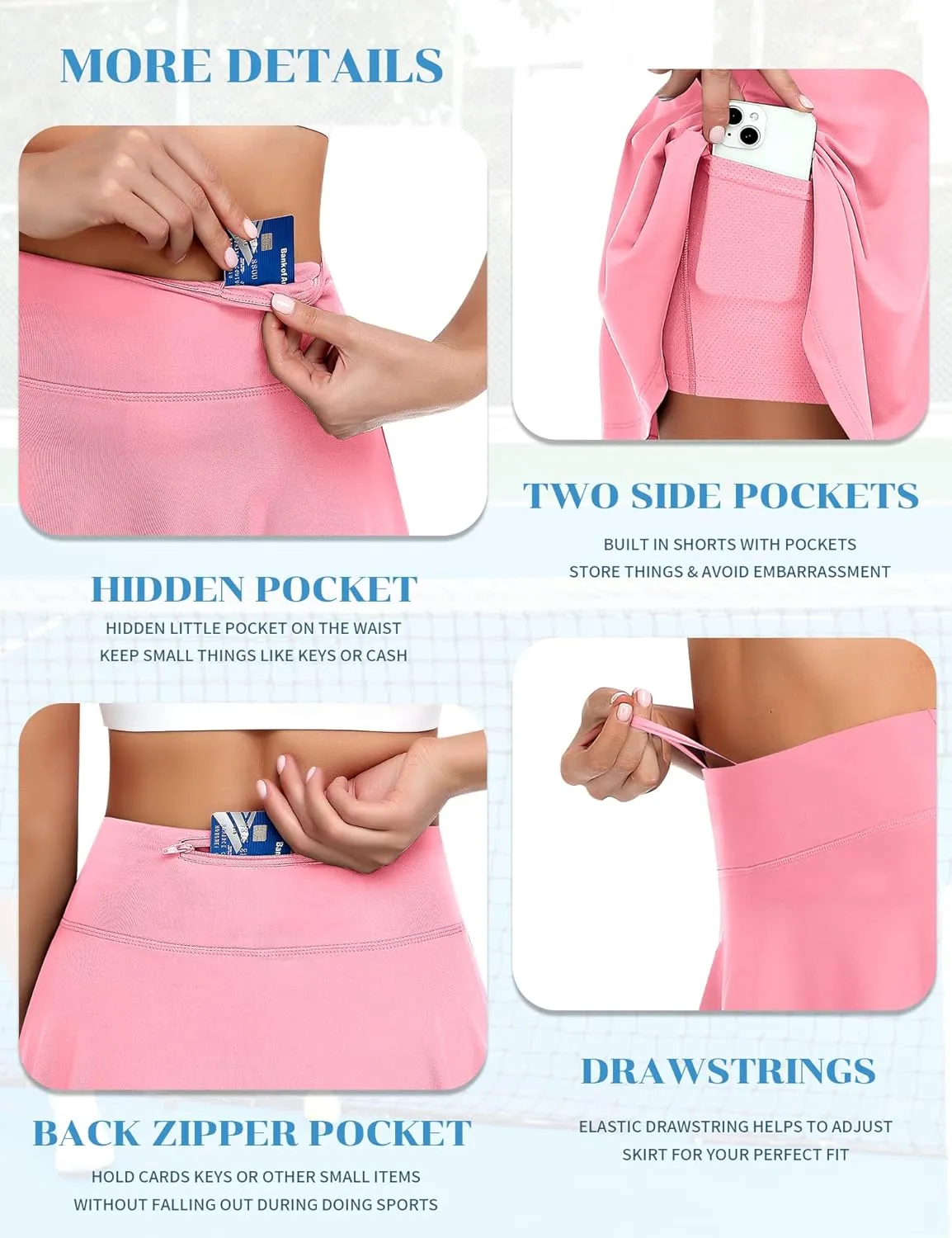 Knee Length Skorts Skirts for Women with Shorts High Waisted 20" Tennis Skirts Athletic Golf Skirt Workout Skort with Pockets