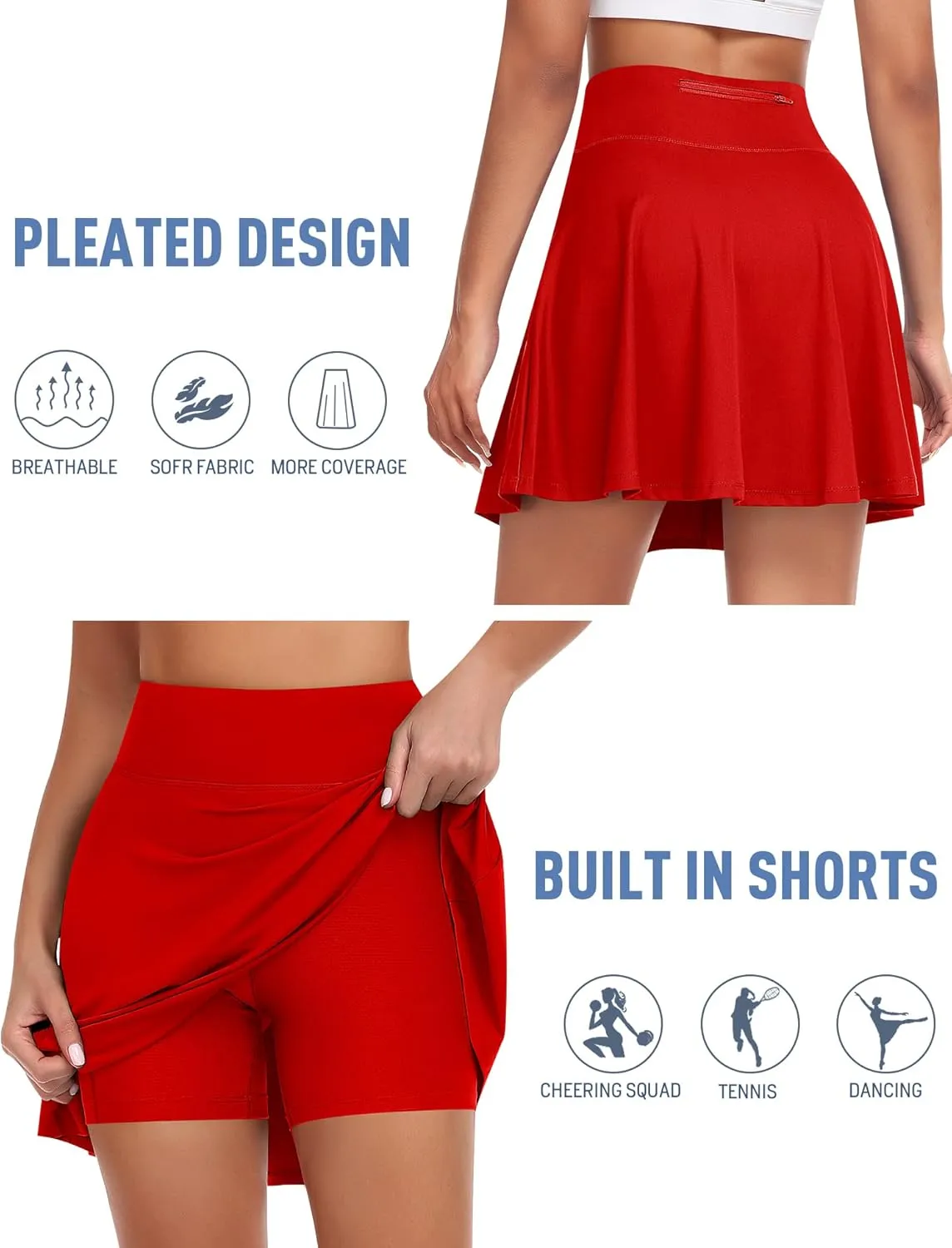 Knee Length Skorts Skirts for Women with Shorts High Waisted 20" Tennis Skirts Athletic Golf Skirt Workout Skort with Pockets