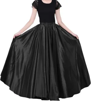 Ladies 90cm Satin Maxi Midi Skirt Long Dress Elastic Waist for Belly Dance Princess Party Cosplay Costume