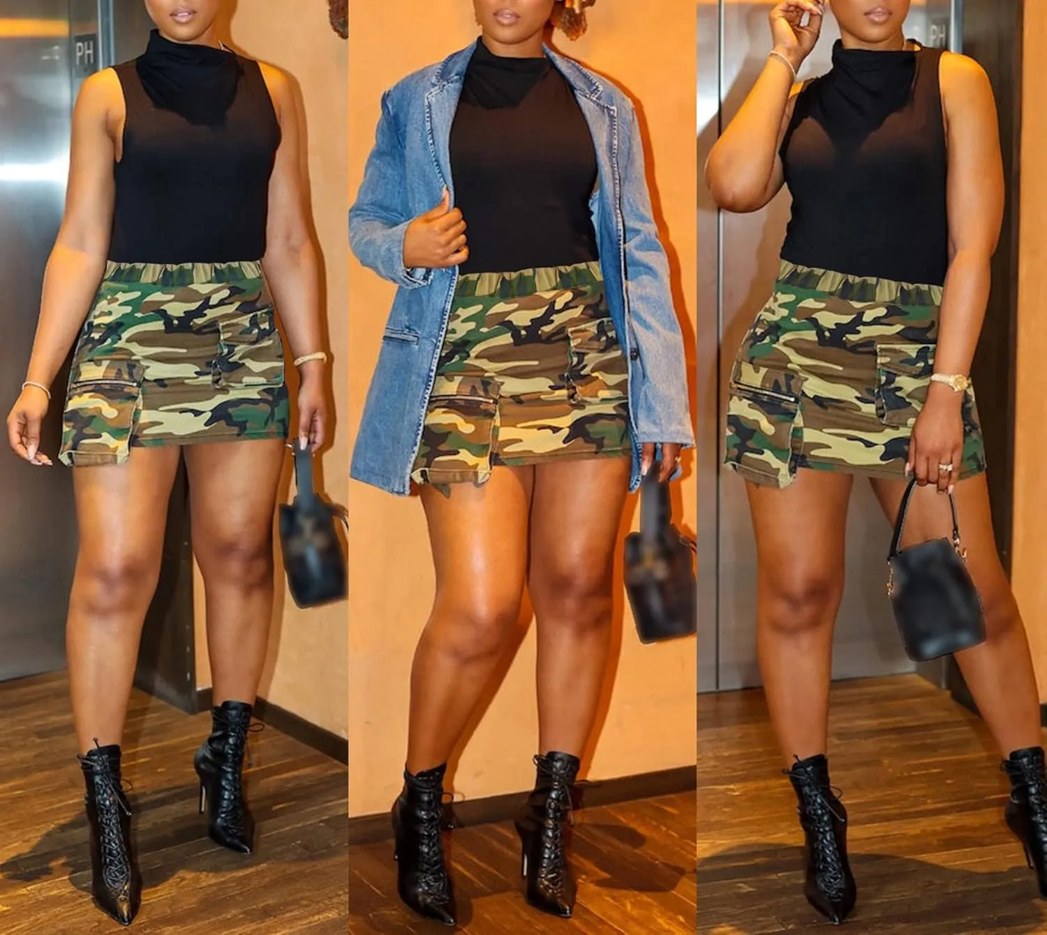 LAJIOJIO Women Cargo Skirt High Waist Sexy Casual Camouflage Print Skirts with Pockets Summer Mini Streetwear Y2k Skirt