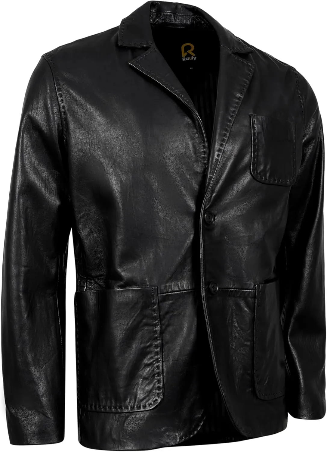 Lambskin Leather Blazer Men Casual Coat With Thread Design Notched Collar Style Ultimate Leather Blazer for Men