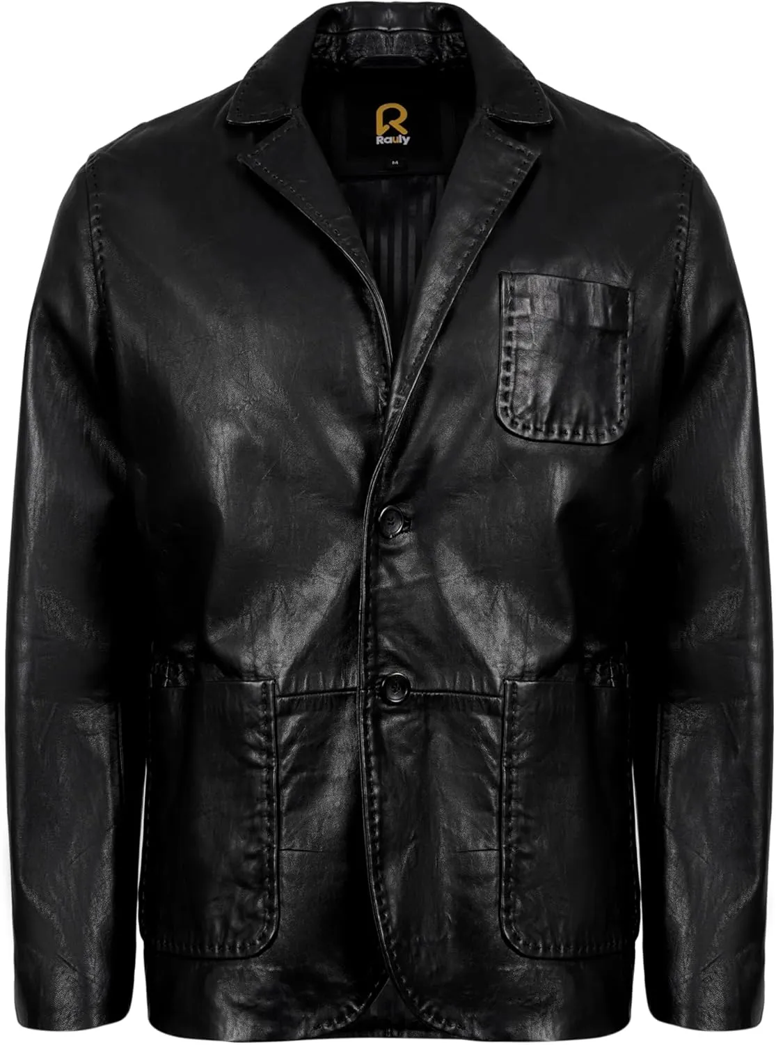 Lambskin Leather Blazer Men Casual Coat With Thread Design Notched Collar Style Ultimate Leather Blazer for Men