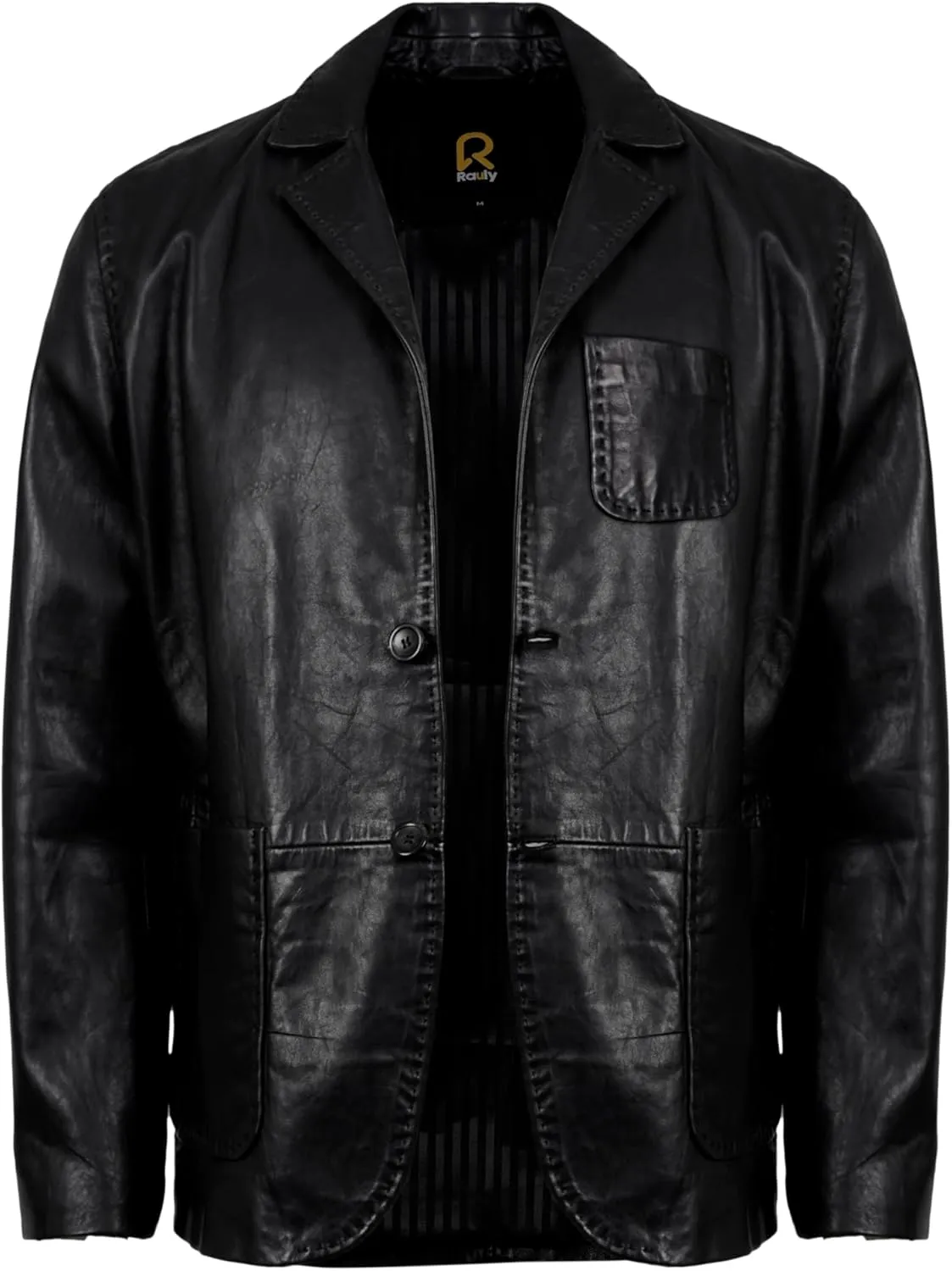 Lambskin Leather Blazer Men Casual Coat With Thread Design Notched Collar Style Ultimate Leather Blazer for Men