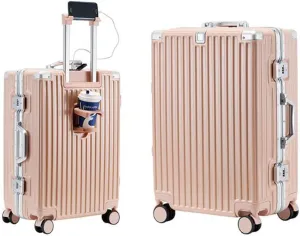 Large Suitcases with Wheels Carry on Luggage Hard Shell Suitcases with USB Charger Cup Holder TSA Password Lock,A,26in