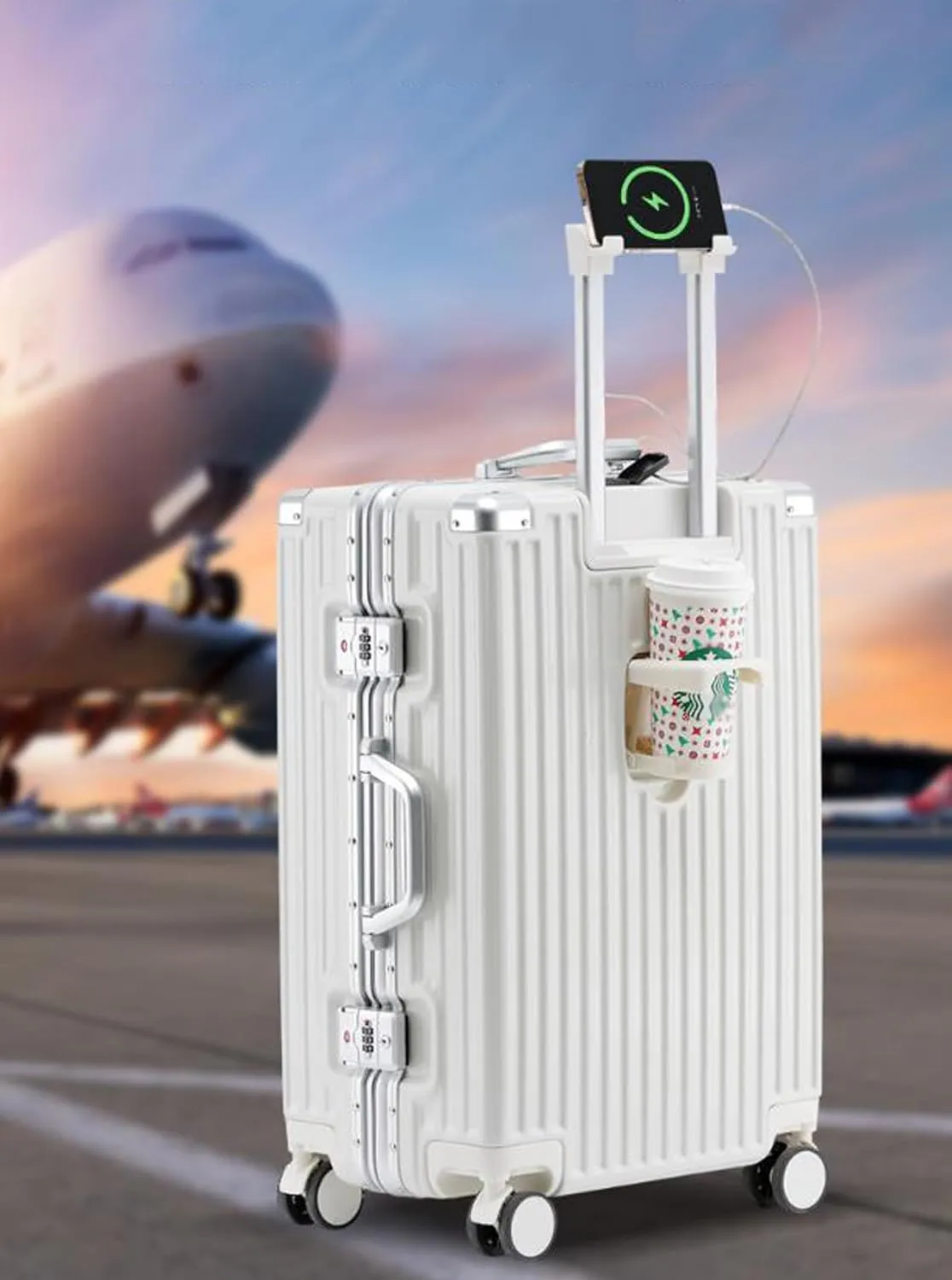 Large Suitcases with Wheels Carry on Luggage Hard Shell Suitcases with USB Charger Cup Holder TSA Password Lock,A,26in