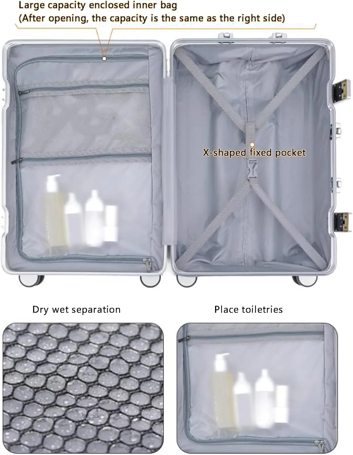Large Suitcases with Wheels Carry on Luggage Hard Shell Suitcases with USB Charger Cup Holder TSA Password Lock,B,26in