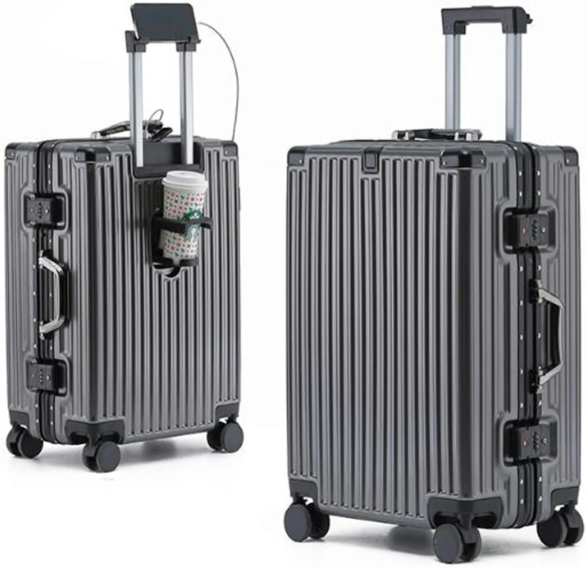 Large Suitcases with Wheels Carry on Luggage Hard Shell Suitcases with USB Charger Cup Holder TSA Password Lock,B,26in