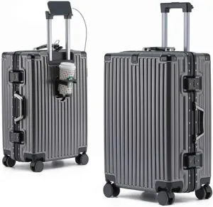 Large Suitcases with Wheels Carry on Luggage Hard Shell Suitcases with USB Charger Cup Holder TSA Password Lock,B,26in
