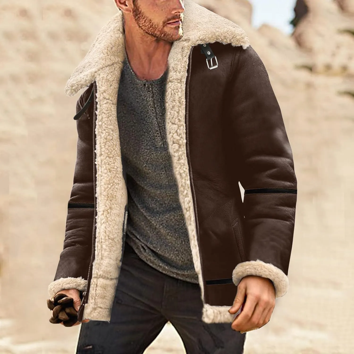 LCMTWX Men's Thicken Warm Winter Coat Stand Collar Knitted Splice Sweater Coat Casual Cardigan Stylish Outwear Winter