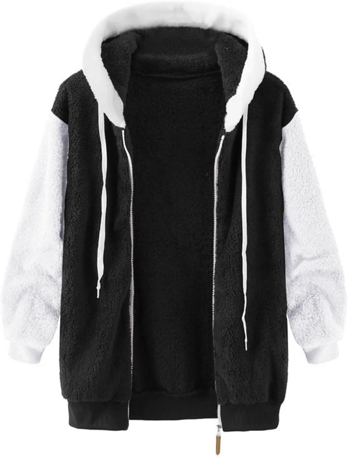 LCMTWX Womens 2023 Winter Fuzzy Fleece Jacket Artificial Wool Zipper Drawstring Solid Oversized Fuzzy Fleece Fluffy Fall