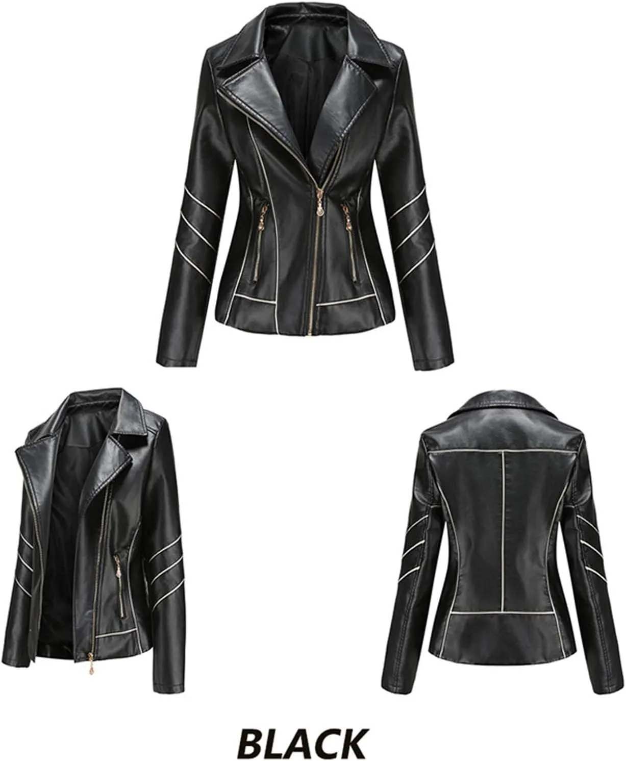 LCMTWX Womens Jacket Solid Full Zip Snap Stand Collar Long Sleeve Cardigan Slim Jacket Coat for Vacation Motorcycle Red