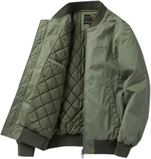 lcziwo Men's Bomber Jacket Winter Warm Zipper Coat Casual Fall Winter Fleece Military Jackets Cotton Padded Outwear
