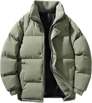 lcziwo Mens Oversized Winter Puffer Jacket Double Zipper Stand Collar Warm Quilted Coat Thick Outdoor Cotton-Padded Jacket