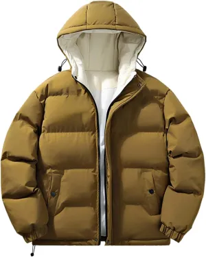 lcziwo Mens Winter Coat Color Block Drawstring Hooded Quilted Puffer Jacket Thick Padded Cotton Warm Parka Outerwear