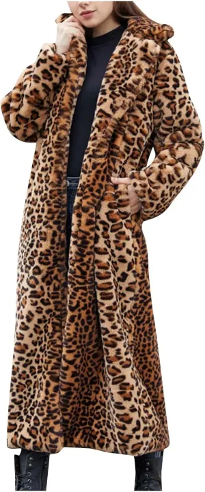 Leopard Print Cardigan for Women Winter Luxury Faux Fur Warm Coats Open Front Long Sleeve Dressy Shaggy Jackets