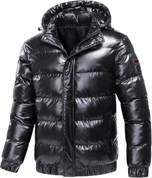 Lightweight Quilted Jacket Hooded for Men Solid Color Hooded Cotton-Padded Jacket Casual Coat with Pocket Fall Winter