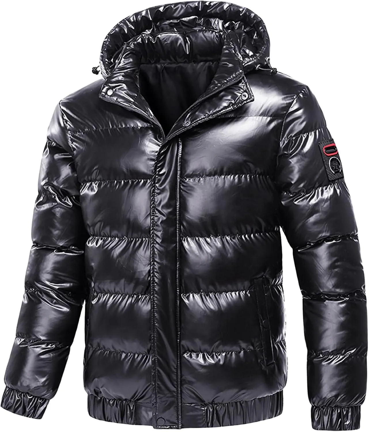 Lightweight Quilted Jacket Hooded for Men Solid Color Hooded Cotton-Padded Jacket Casual Coat with Pocket Fall Winter