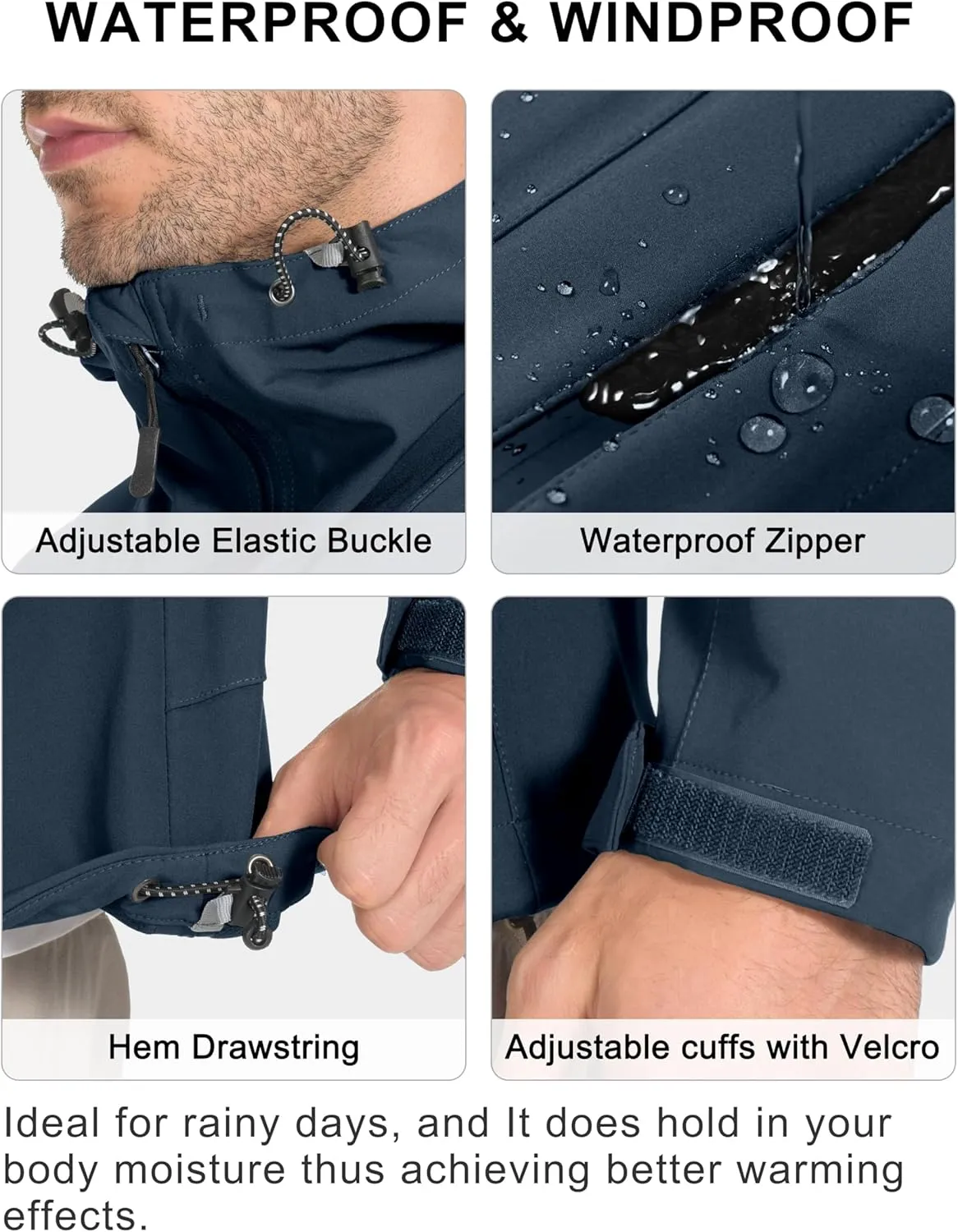 Little Donkey Andy Men's Rain Hiking Jackets Waterproof Windproof Breathable Shell Coats Travel Fishing